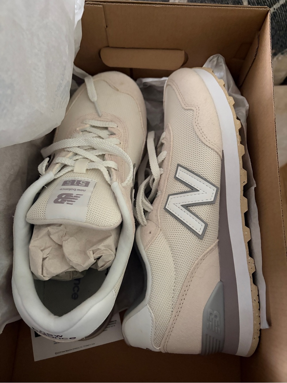 New Balance Women’s Light Beige/Pearl Mesh & Suede Sneaker